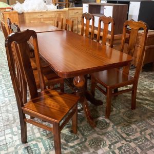 Bộ Bàn Ăn Oval 6 Ghế Gỗ Tự Nhiên Mới 99%