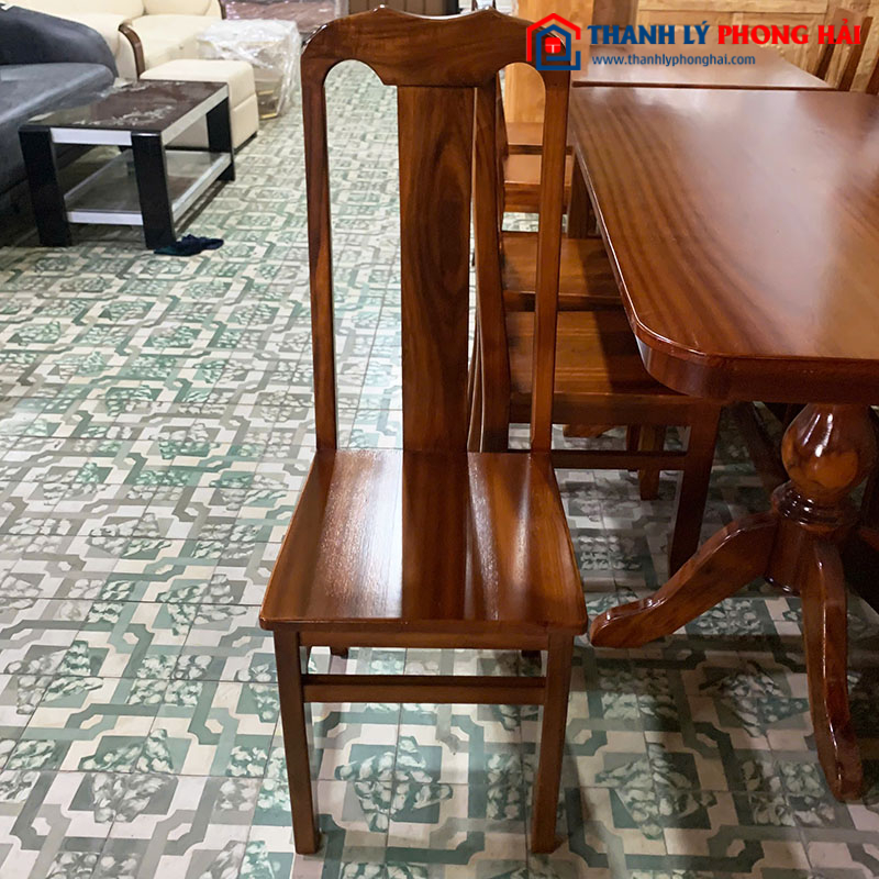 Bộ Bàn Ăn Oval 6 Ghế Gỗ Tự Nhiên Mới 99%