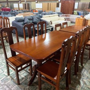 Bộ Bàn Ăn Oval 6 Ghế Gỗ Tự Nhiên Mới 99%