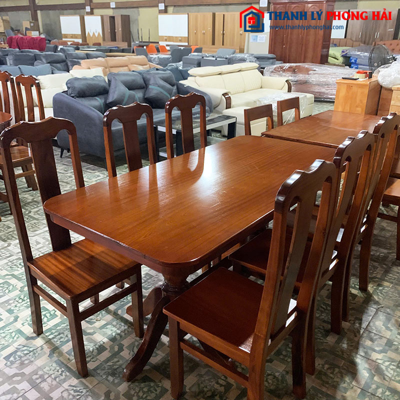 Bộ Bàn Ăn Oval 6 Ghế Gỗ Tự Nhiên Mới 99%