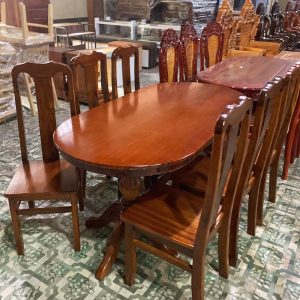 Bộ Bàn Ăn Oval 6 Ghế Gỗ Tự Nhiên Mới 99%