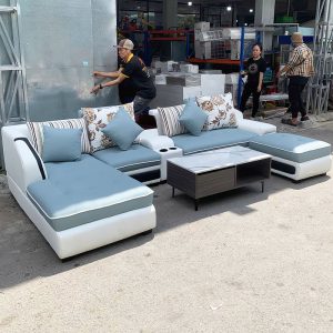 Bộ Sofa Góc L 3m3 Kèm Bàn Màu Xanh Cũ