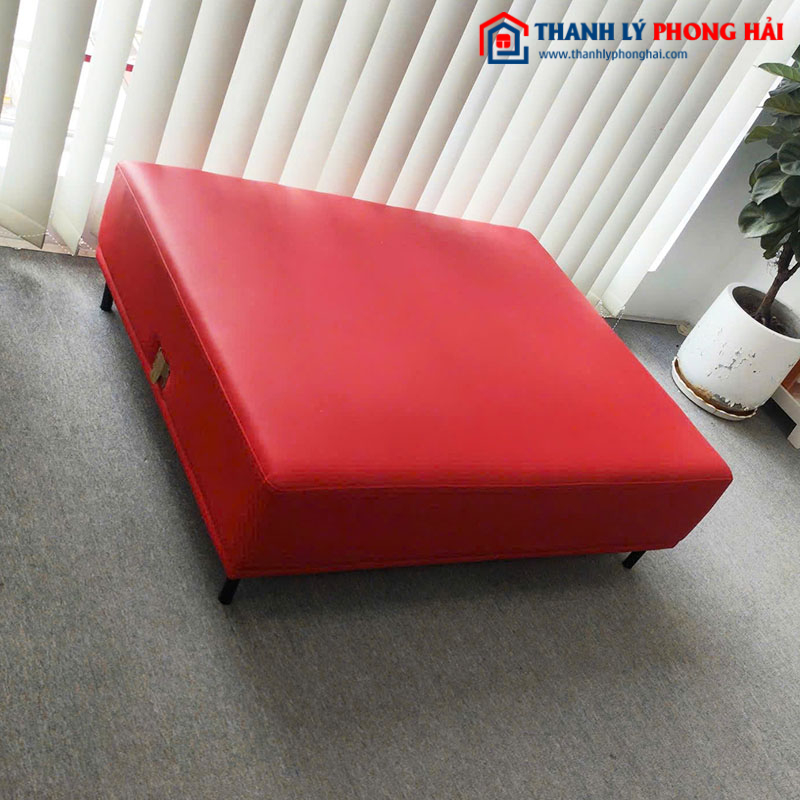 Bộ Sofa Góc L Bọc Da Màu Đỏ Cũ