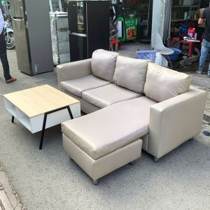 Bộ Sofa Góc L Bọc Da Màu Kem Cũ