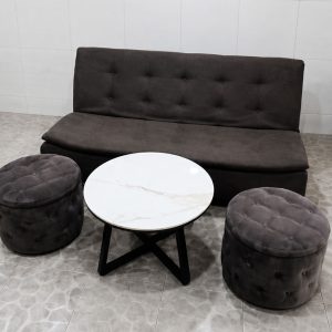 Bộ Sofa Kèm Đôn Bọc Vải Xám Cũ
