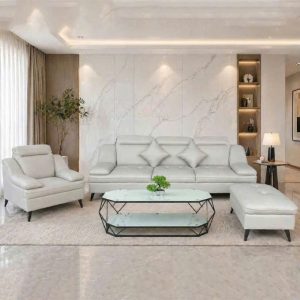 Bộ Sofa Phòng Khách Bọc Da Màu Trắng Mới 99%