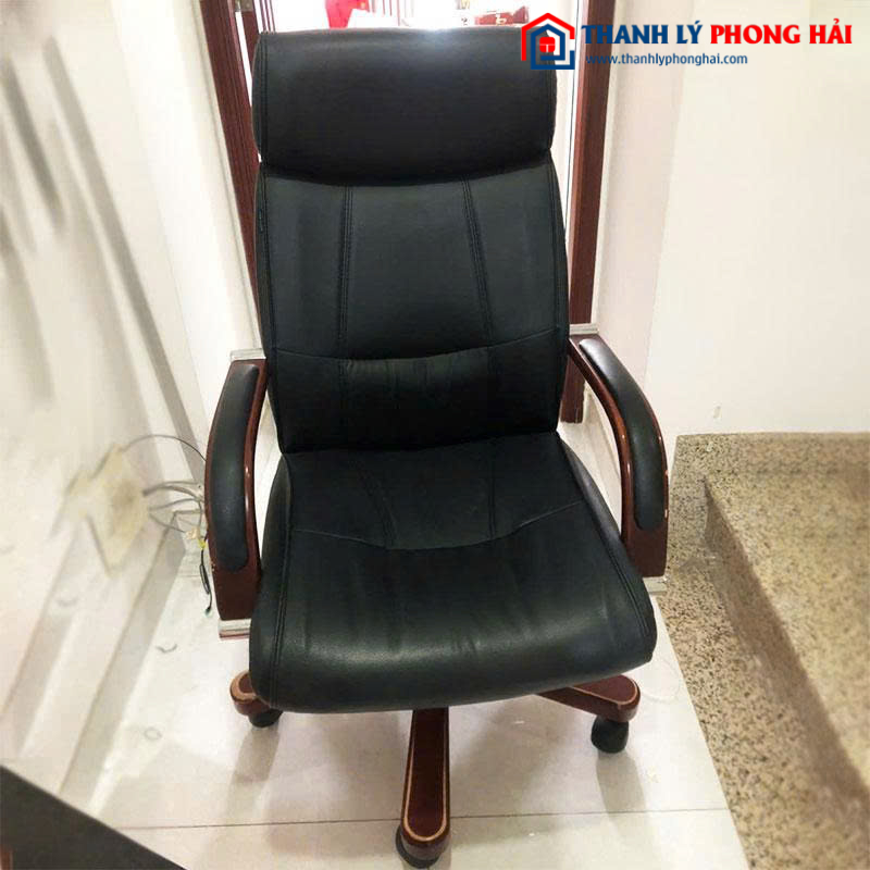 Ghế Giám Đốc Bọc Da Cũ Lưng Cao Tay Gỗ
