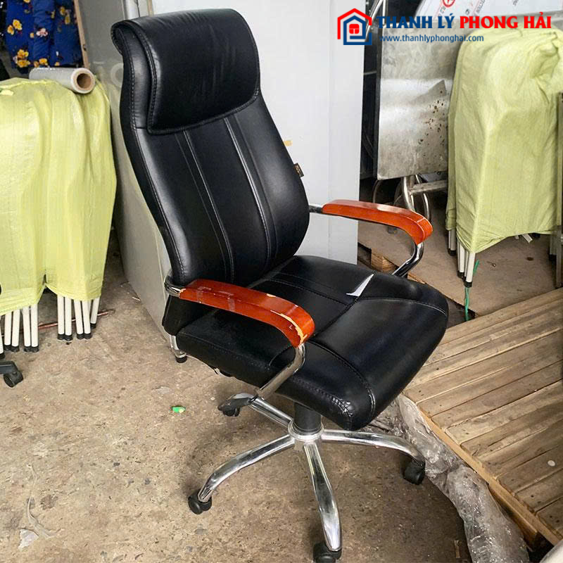 Ghế Trưởng Phòng Bọc Da Cũ Tay Ốp Gỗ