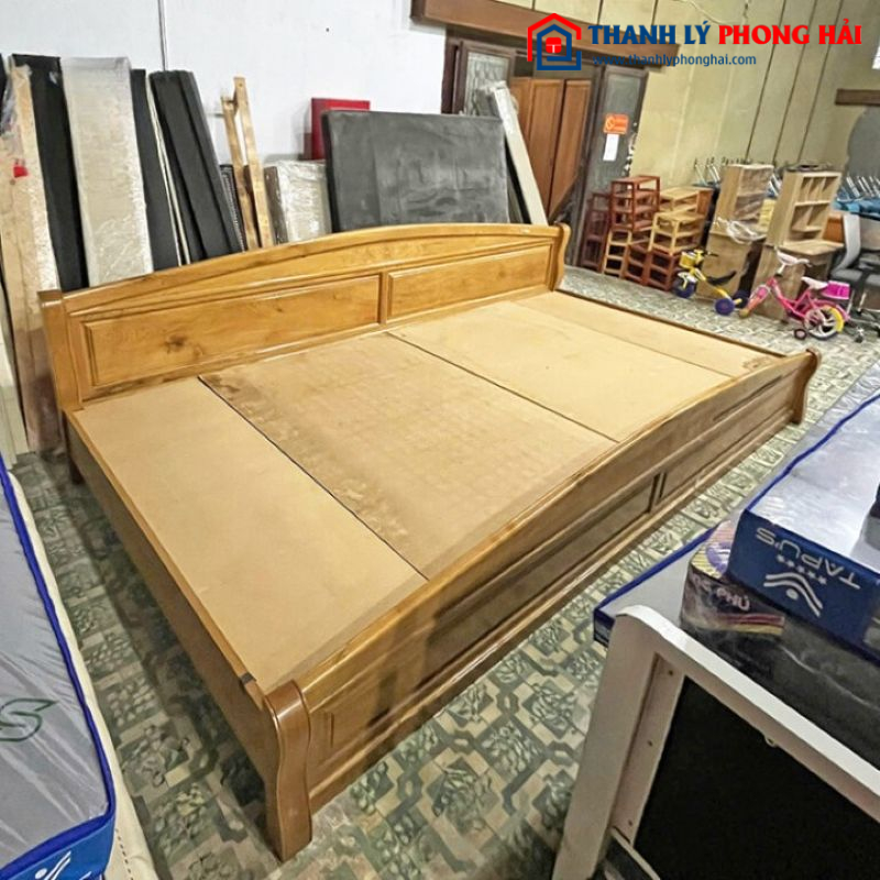 Giường Ngủ Gỗ Tự Nhiên 3m7 Cỡ Lớn Cũ