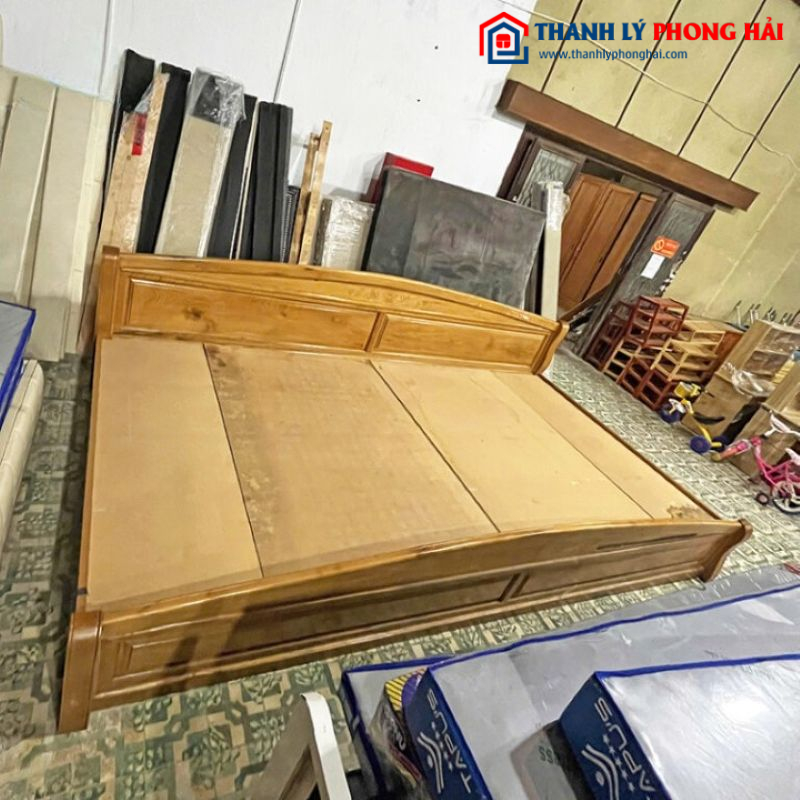 Giường Ngủ Gỗ Tự Nhiên 3m7 Cỡ Lớn Cũ