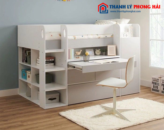 giường tầng kết hợp bàn học kệ sách