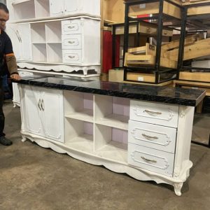 Kệ Tivi Tân Cổ Điển Mặt Đá Phối Gỗ Trắng 2m05 Cũ