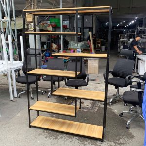 Kệ Trưng Bày Khung Sắt 1m2 Mặt Gỗ Cũ