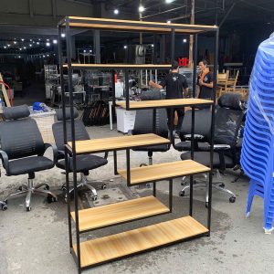 Kệ Trưng Bày Khung Sắt 1m2 Mặt Gỗ Cũ