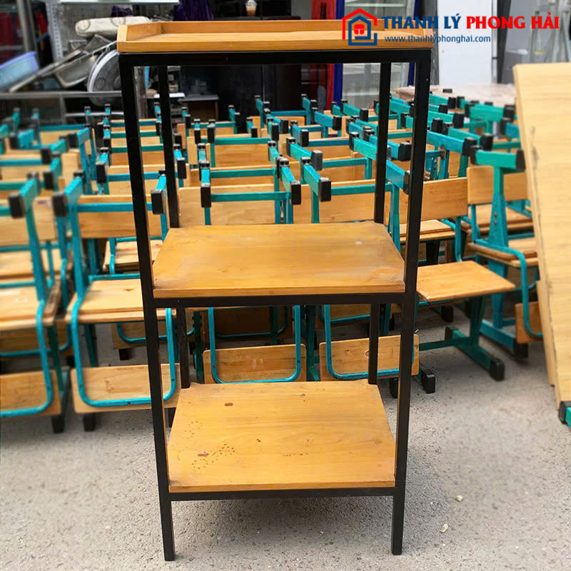 Kệ Trưng Bày Mặt Gỗ Cũ Khung Sắt