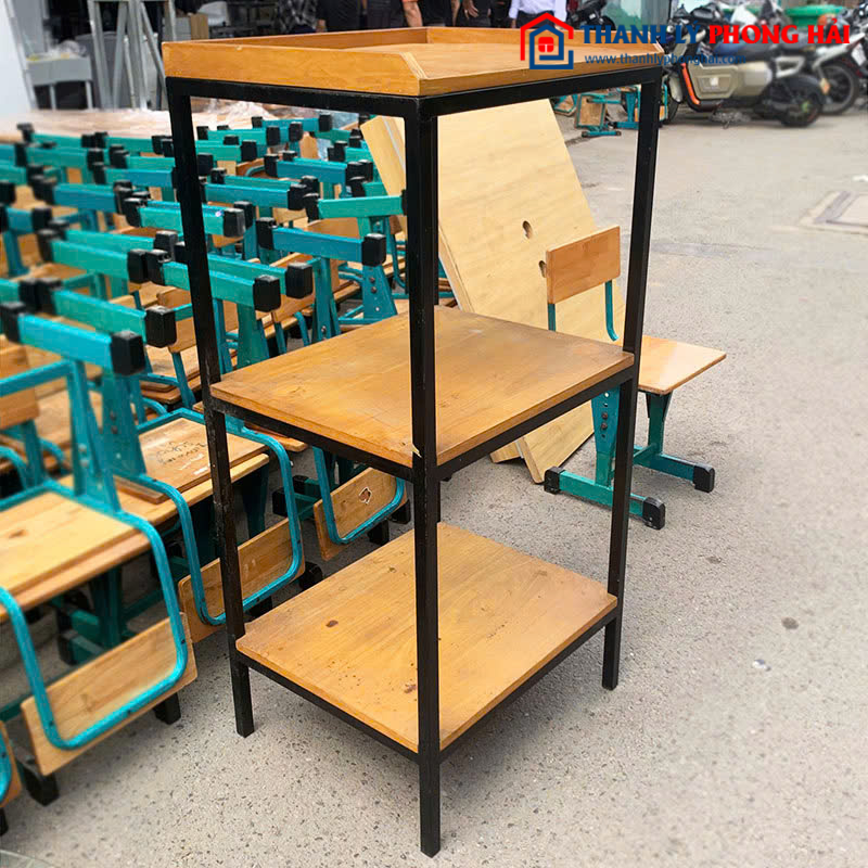 Kệ Trưng Bày Mặt Gỗ Cũ Khung Sắt