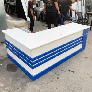 Quầy Lễ Tân Góc L 2m Màu Trắng Xanh Gỗ Cũ