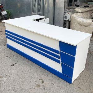 Quầy Lễ Tân Góc L 2m Màu Trắng Xanh Gỗ Cũ