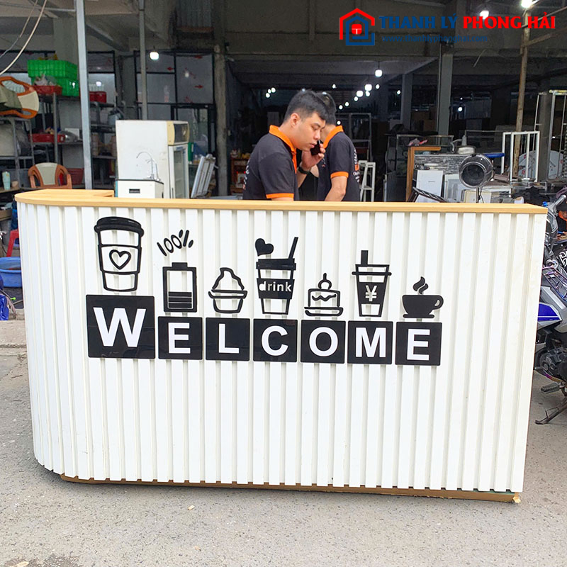 Quầy Thu Ngân 2m Gỗ Công Nghiệp Màu Trắng Cũ