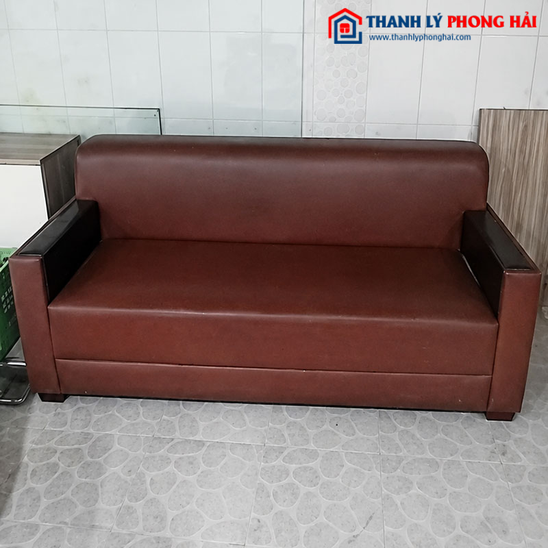 Sofa Băng Bọc Da Simili Màu Nâu Cũ