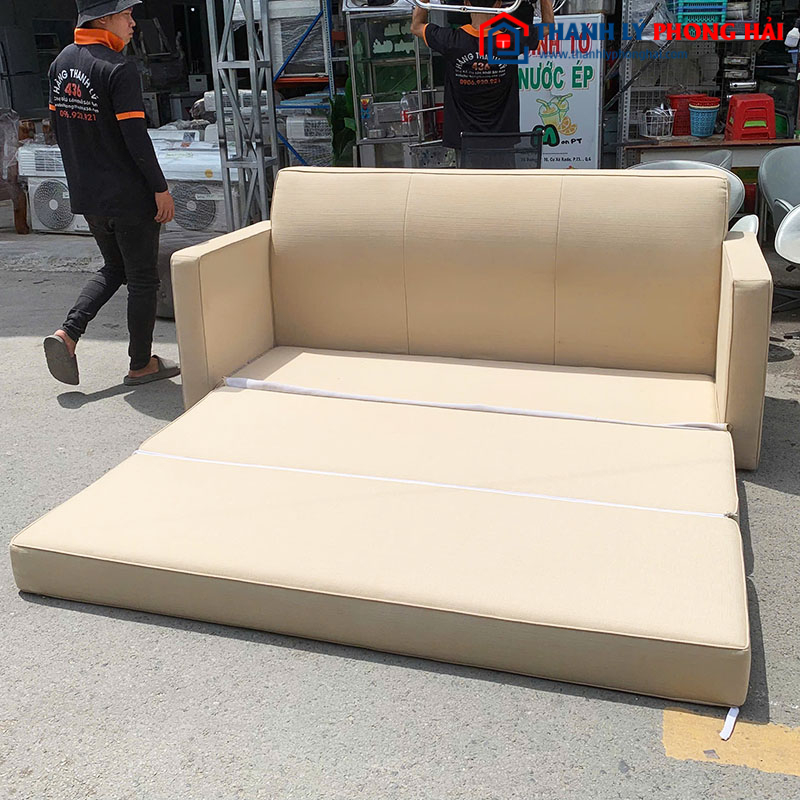 Sofa Bed Bọc Vải Màu Kem Cũ