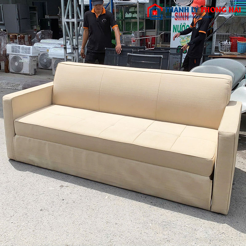 Sofa Bed Bọc Vải Màu Kem Cũ