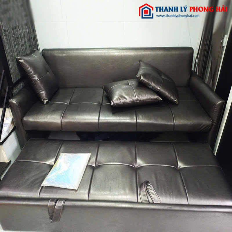 Sofa Giường Bọc Da Đen 1m76 Cũ