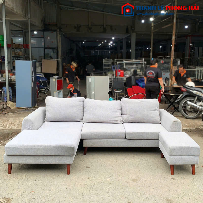 Sofa Góc L Cũ Kèm Đôn Màu Xám