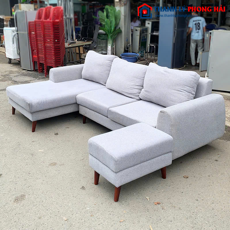 Sofa Góc L Cũ Kèm Đôn Màu Xám