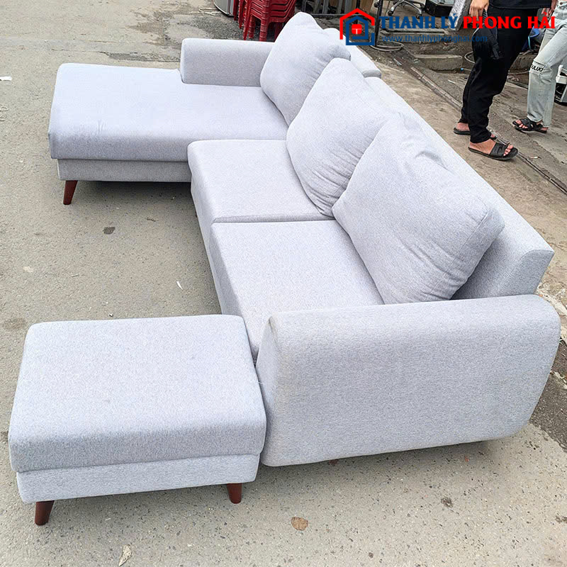 Sofa Góc L Cũ Kèm Đôn Màu Xám