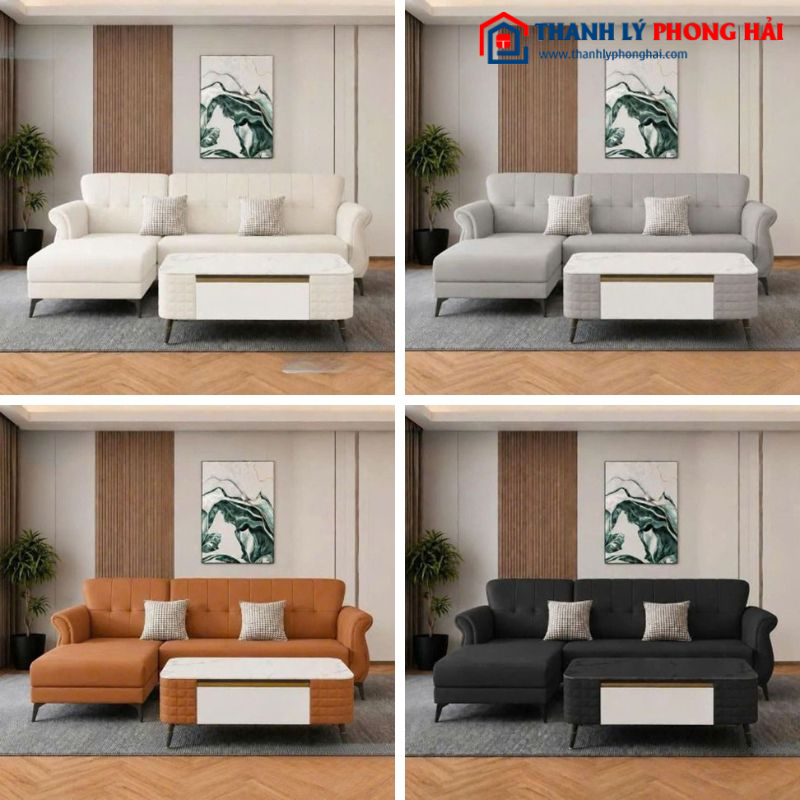 Thanh Lý Bộ Sofa Da Nordic Góc L Kèm Bàn Mới 99%
