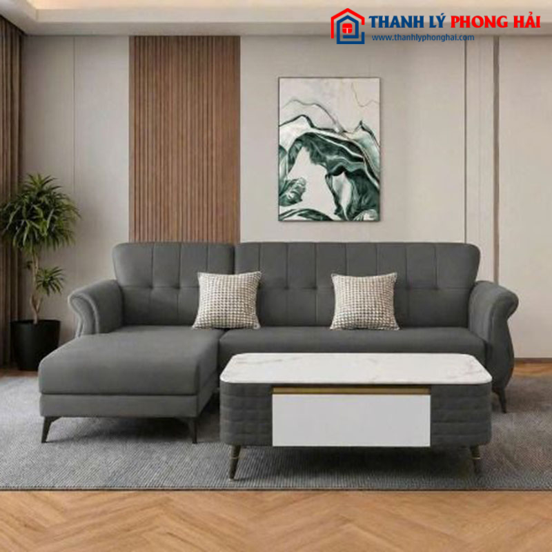 Thanh Lý Bộ Sofa Da Nordic Góc L Kèm Bàn Mới 99%