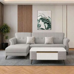 Thanh Lý Bộ Sofa Da Nordic Góc L Kèm Bàn Mới 99%