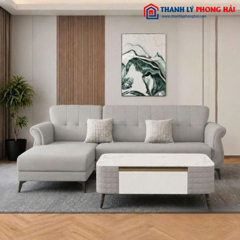Thanh Lý Bộ Sofa Da Nordic Góc L Kèm Bàn Mới 99%