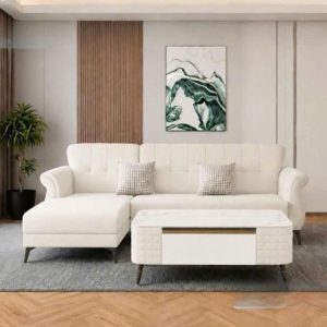 Thanh Lý Bộ Sofa Da Nordic Góc L Kèm Bàn Mới 99%