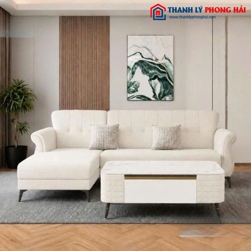 Thanh Lý Bộ Sofa Da Nordic Góc L Kèm Bàn Mới 99%