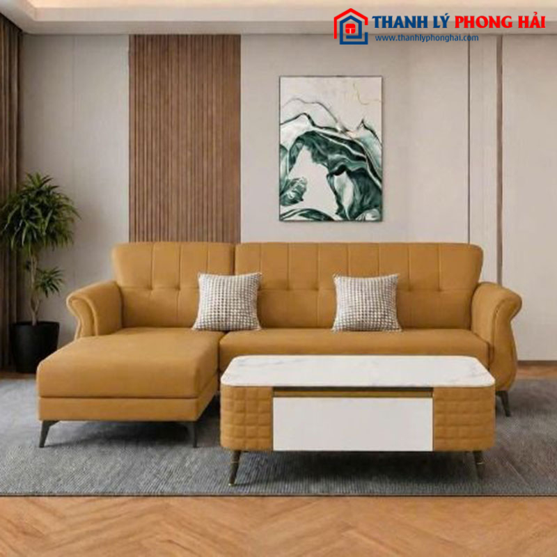 Thanh Lý Bộ Sofa Da Nordic Góc L Kèm Bàn Mới 99%