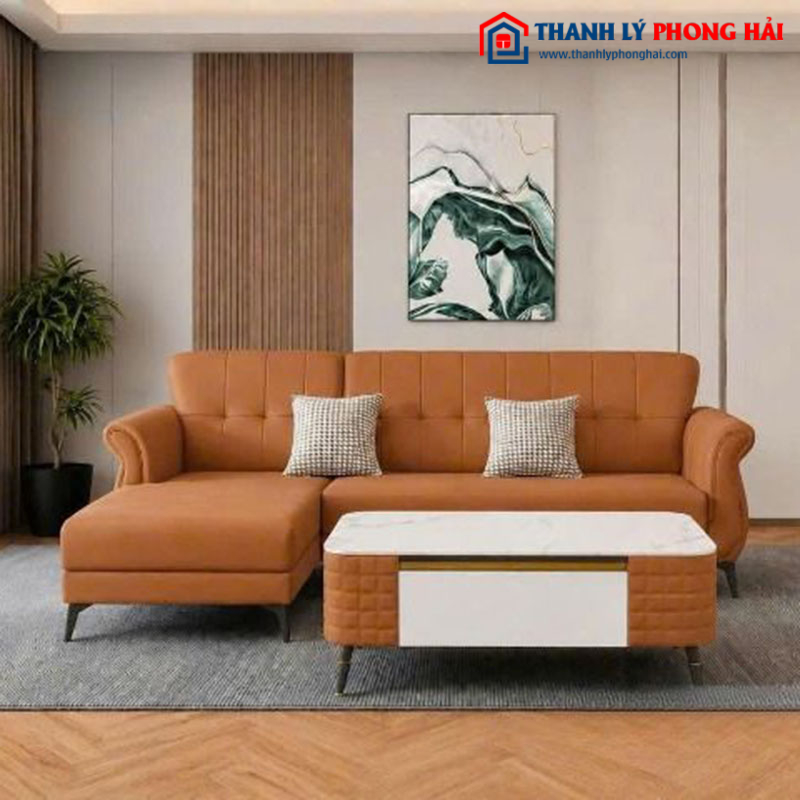 Thanh Lý Bộ Sofa Da Nordic Góc L Kèm Bàn Mới 99%