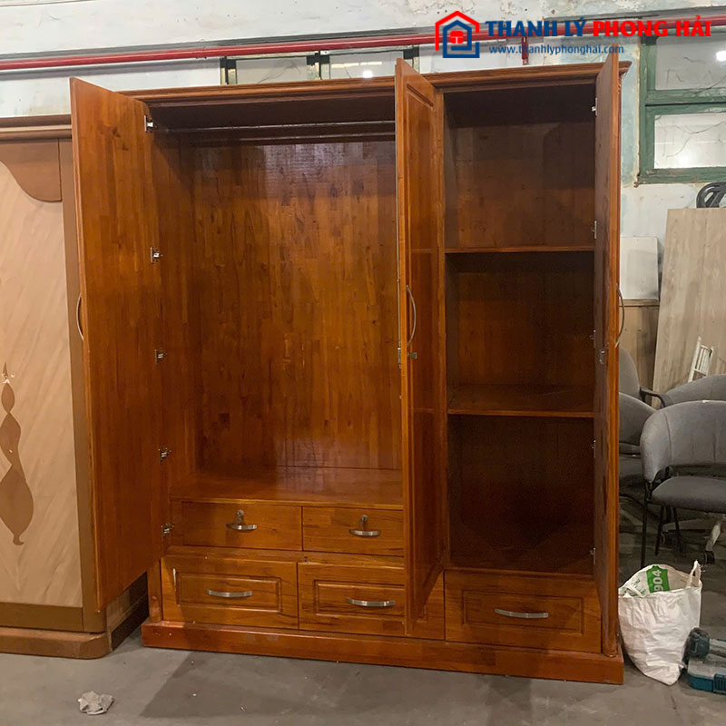 Tủ Gỗ Tự Nhiên 3 Cánh Cũ 3 Hộc Kéo