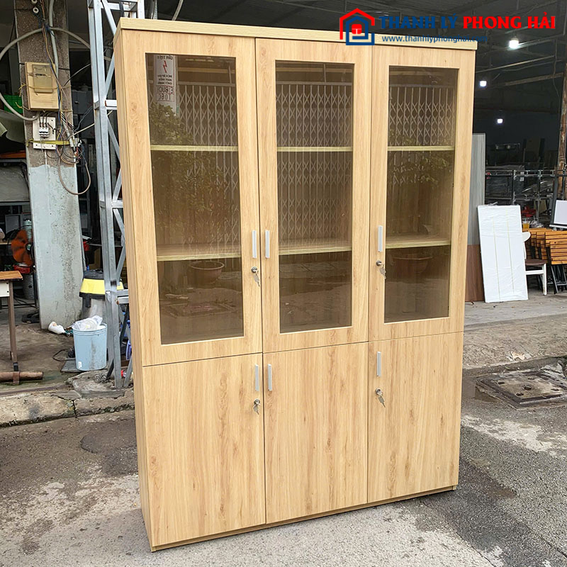 Tủ Hồ Sơ 1m4 Cánh Kính Gỗ Công Nghiệp Cũ