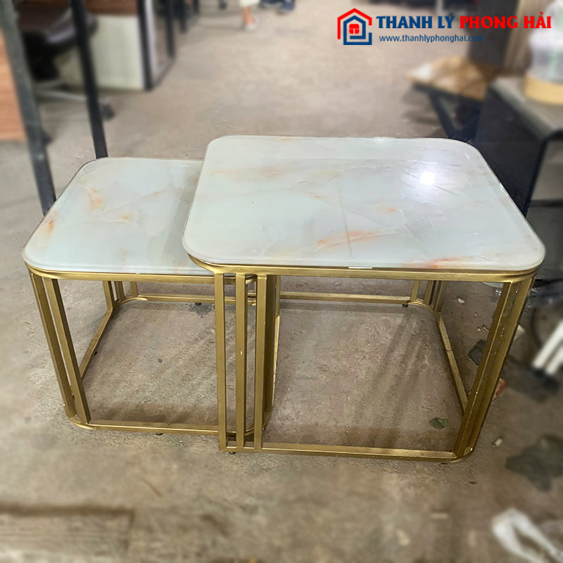 Bàn Sofa Đôi Mặt Kính Vân Mây Cũ