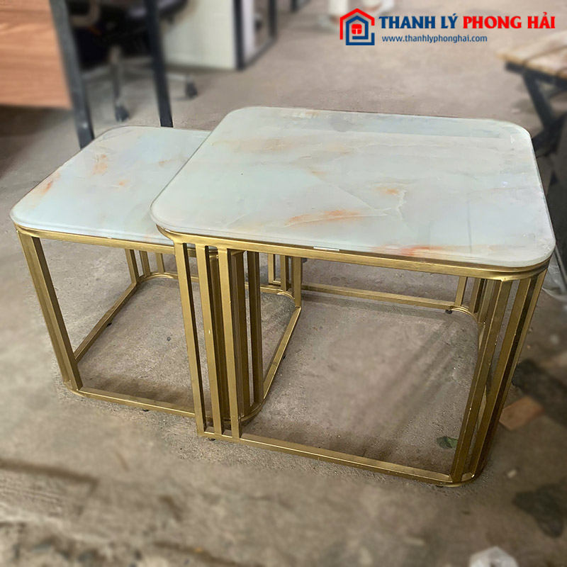 Bàn Sofa Đôi Mặt Kính Vân Mây Cũ