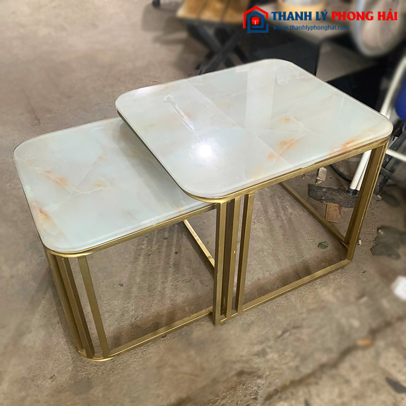 Bàn Sofa Đôi Mặt Kính Vân Mây Cũ