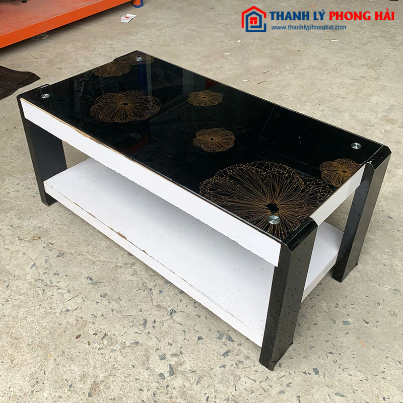 Bàn Sofa Mặt Kính Đen Hoa Văn Cũ