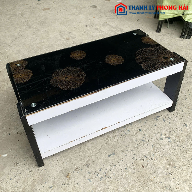 Bàn Sofa Mặt Kính Đen Hoa Văn Cũ