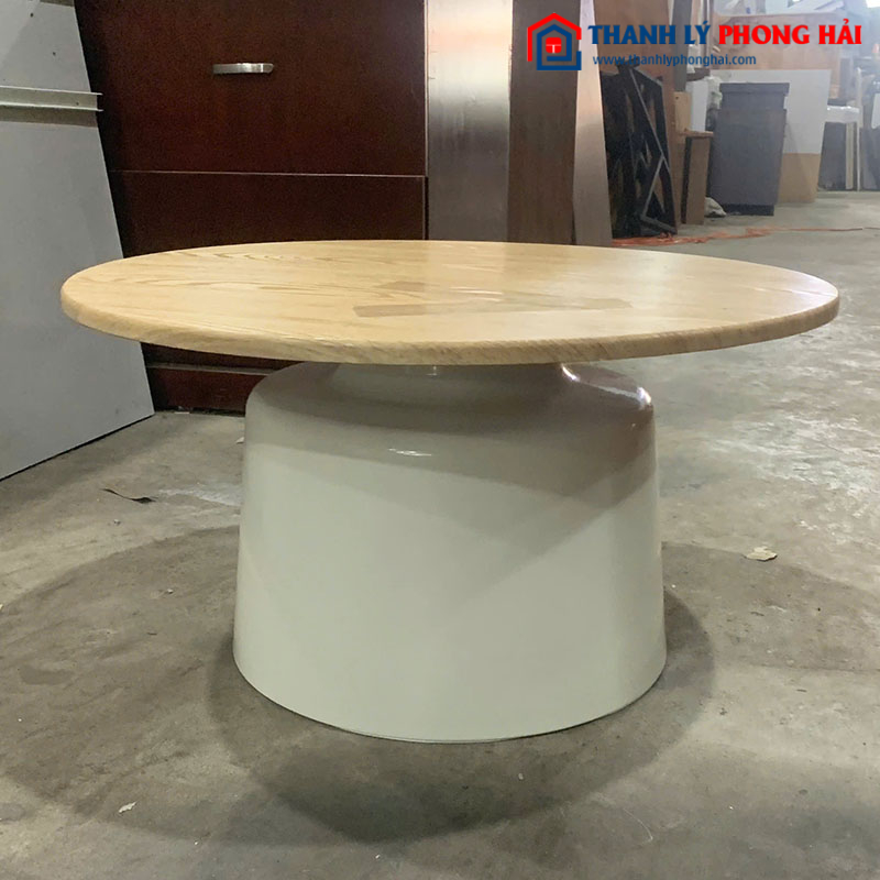 Bàn Sofa Tròn Cũ Chân Trụ Gỗ Cũ