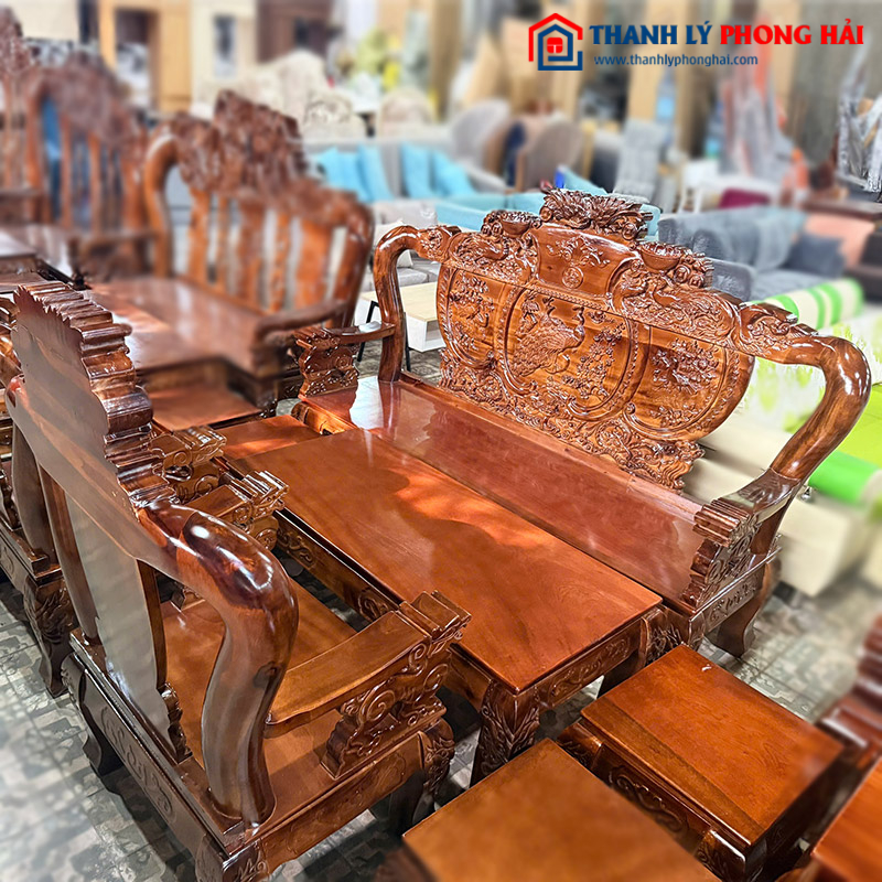 Bộ Salon Gỗ Tự Nhiên 6 Món Lưng Tấm Mới 99% (Nhiều Màu)