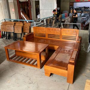 Bộ Salon Gỗ Tự Nhiên Góc L 2m Cũ