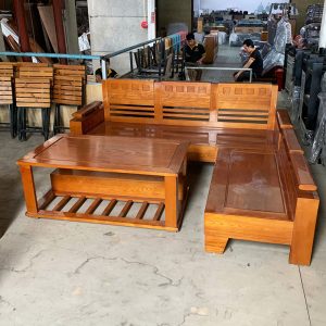 Bộ Salon Gỗ Tự Nhiên Góc L 2m Cũ