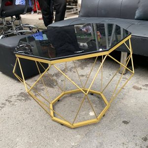 Bộ Sofa Bed Bọc Da Đen Kèm Bàn Và Đôn Cũ